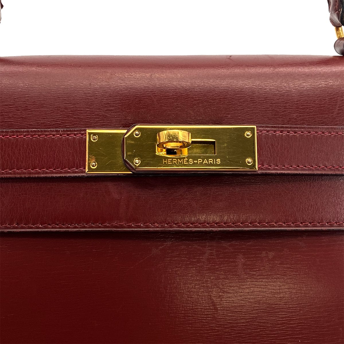 Luxury Promise Japan HERMES KELLY 28 SELLIER ROUGE H BOXCALF HAND SHOULDER BAG 1983 CIRCLE M GOLD HARDWRE 90314736