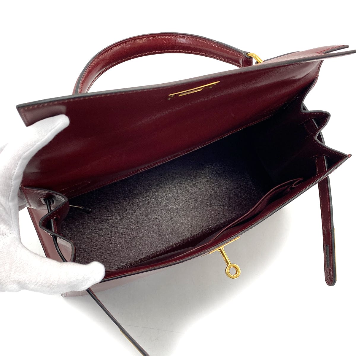 Luxury Promise Japan HERMES KELLY 28 SELLIER ROUGE H BOXCALF HAND SHOULDER BAG 1983 CIRCLE M GOLD HARDWRE 90314736