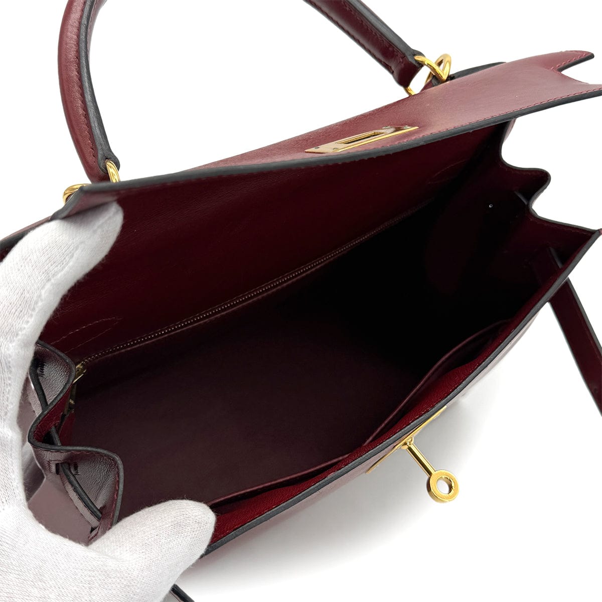 Luxury Promise Japan HERMES KELLY 28 SELLIER ROUGE H BOXCALF HAND SHOULDER BAG 2001 SQUARE E GOLD HARDWARE 90314881