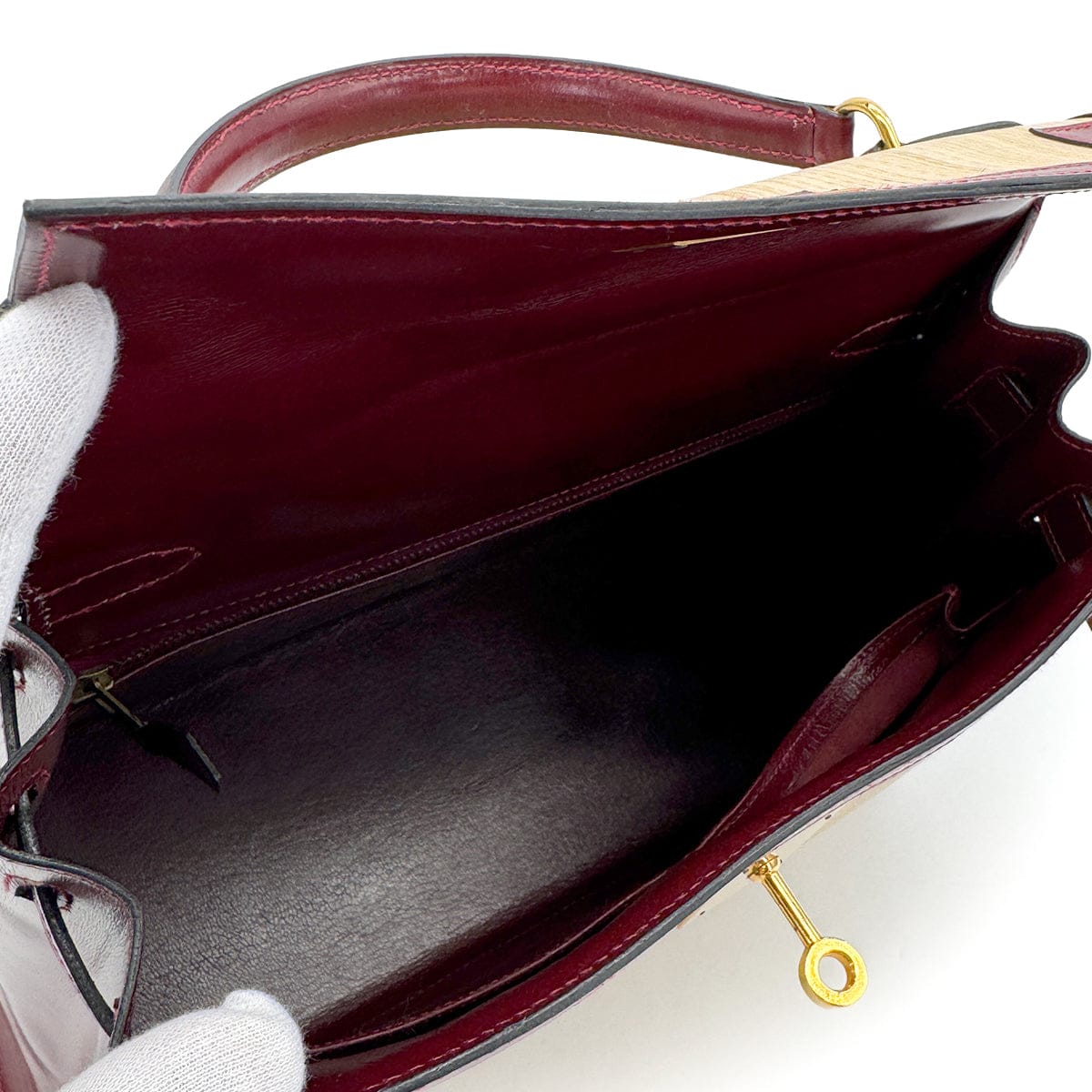 Luxury Promise Japan HERMES KELLY 28 SELLIER ROUGE H CRINOLINE BOXCALF HAND SHOULDER BAG 1980 CIRCLE J GOLD HARDWARE 90318619