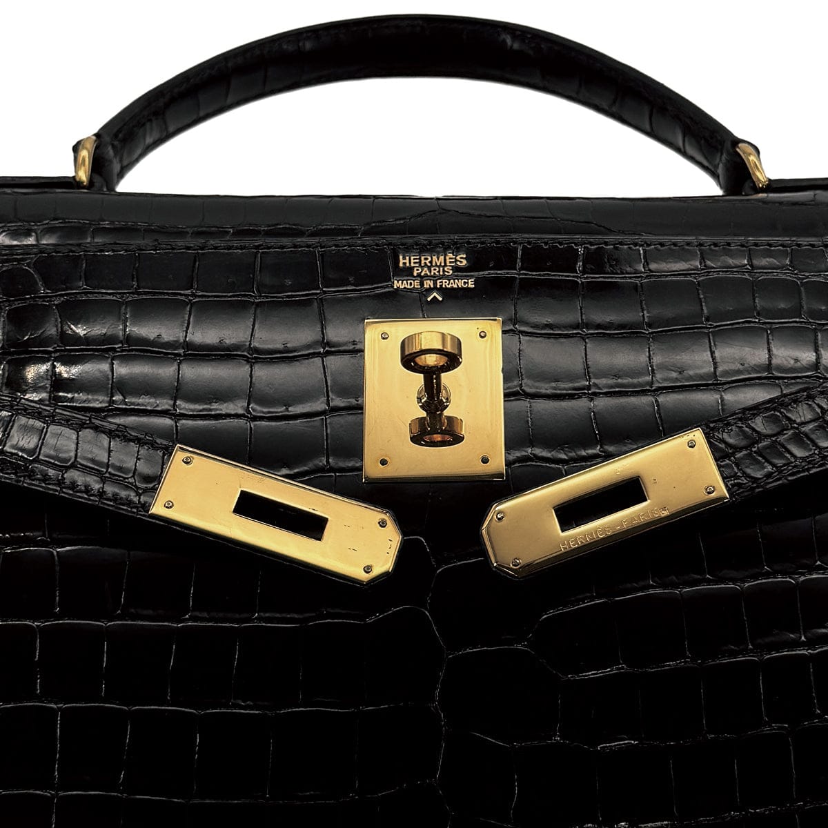 Luxury Promise Japan HERMES KELLY 32 BLACK POROSUS CROCODILE HAND BAG 1993 CIRCLE W GOLD HARDWARE 90312513