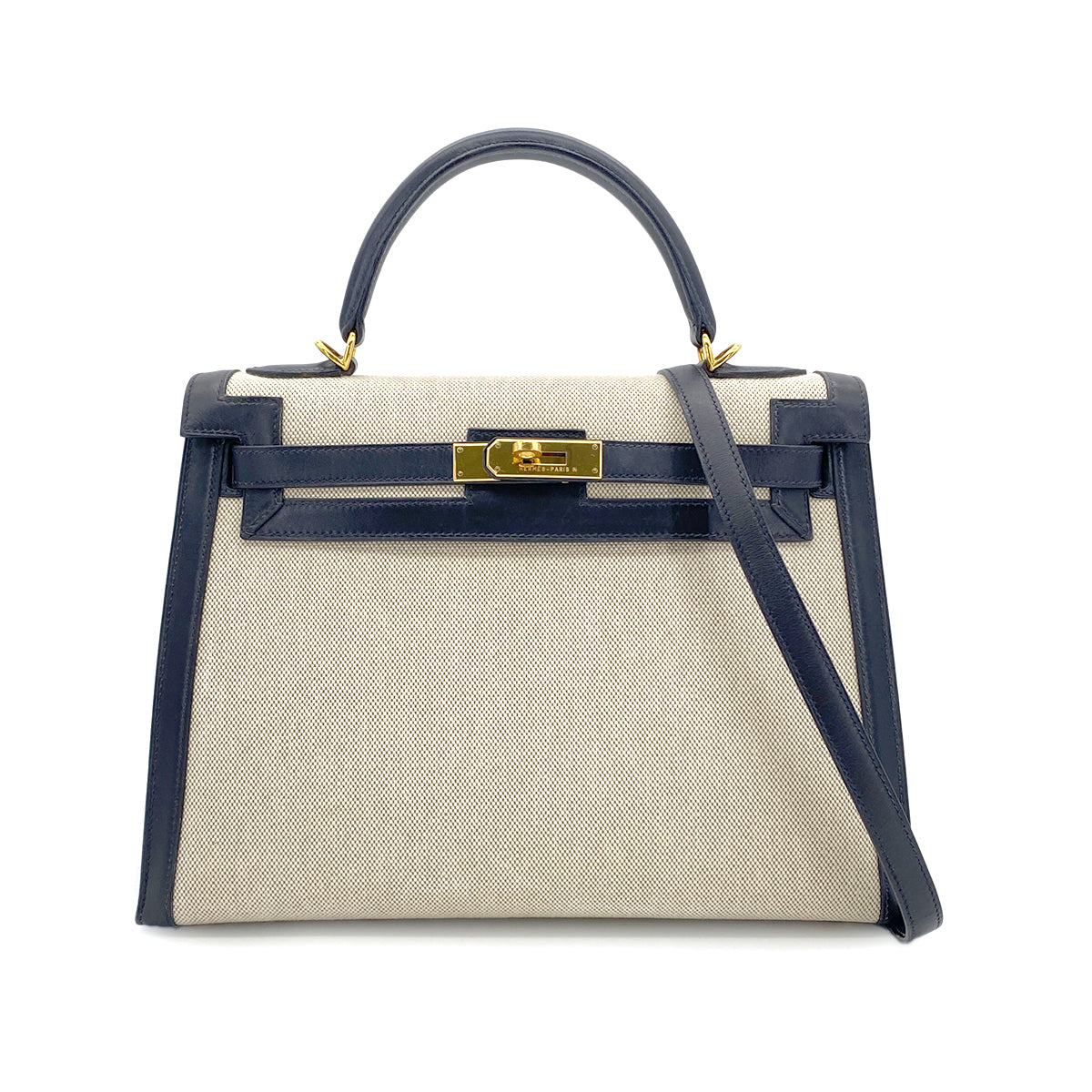 Luxury Promise Japan HERMES KELLY 32 BLUE INDIGO BOXCALF TOILE H HAND SHOULDER BAG □D GHW 90280294