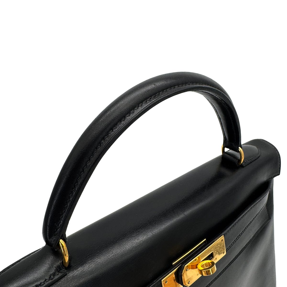 Luxury Promise Japan HERMES KELLY 32 RETORNE BLACK BOXCALF HAND BAG 1993 CIRCLE W GOLD HARDWARE 90318194