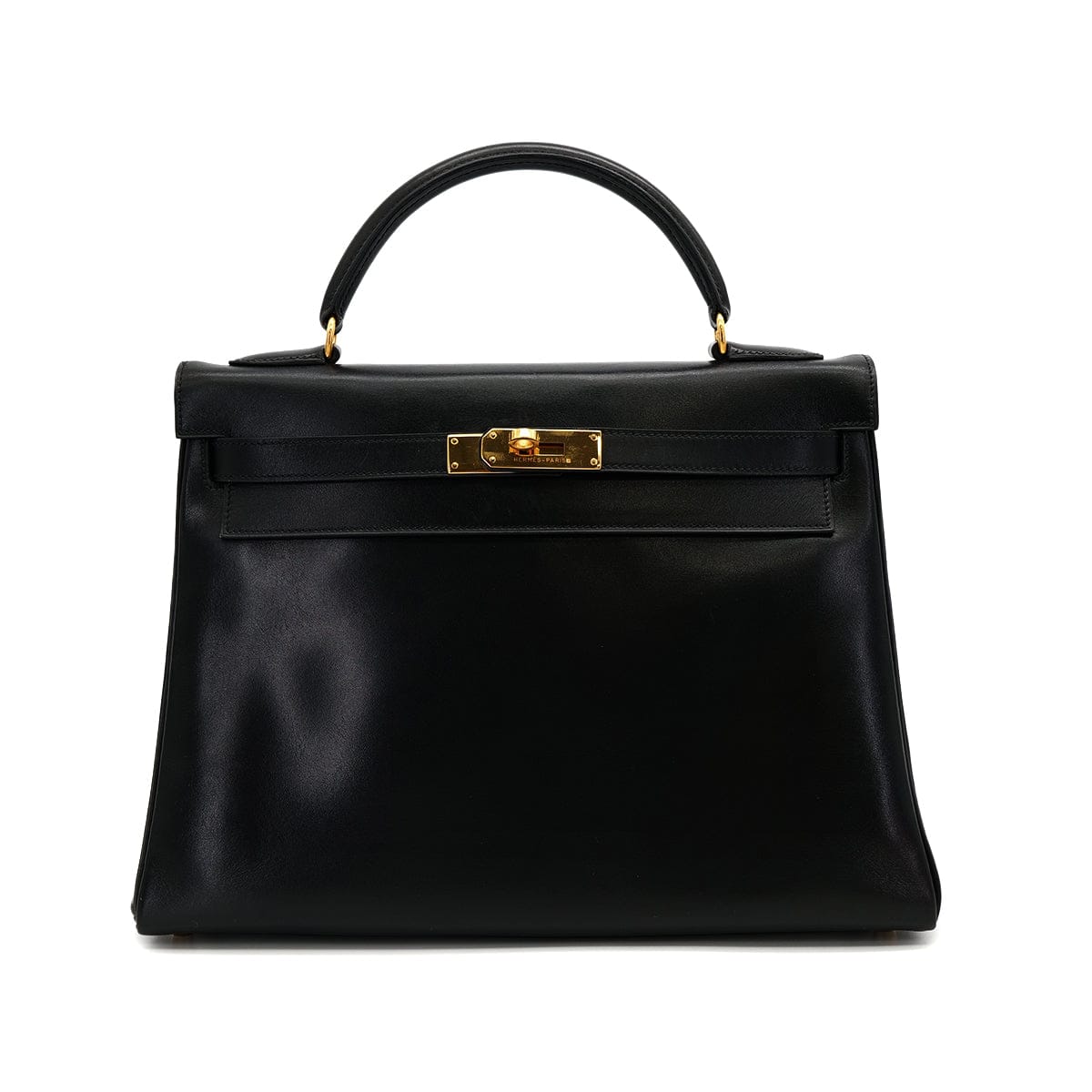 Luxury Promise Japan HERMES KELLY 32 RETORNE BLACK BOXCALF HAND BAG 1993 CIRCLE W GOLD HARDWARE 90318194