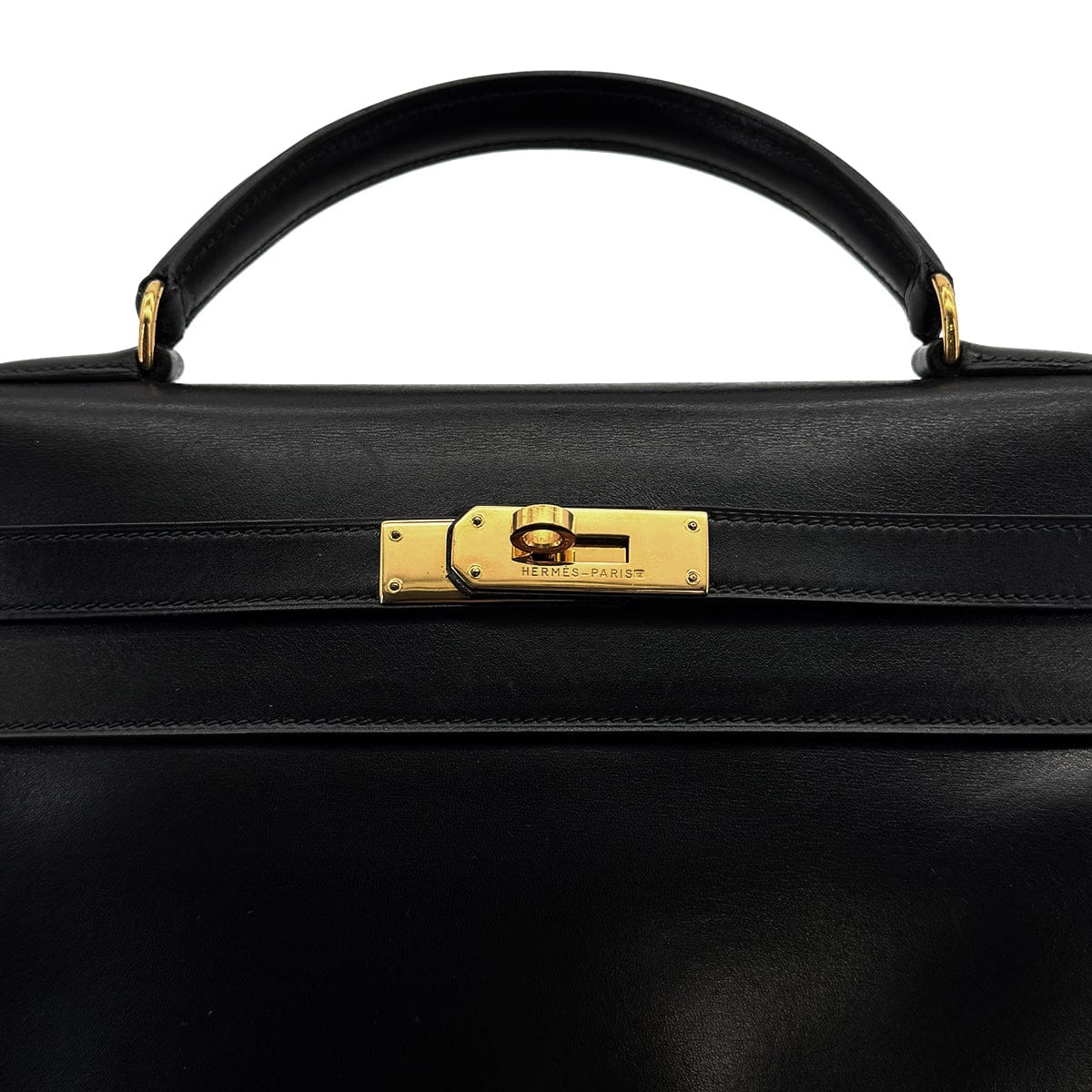 Luxury Promise Japan HERMES KELLY 32 RETORNE BLACK BOXCALF HAND BAG 1993 CIRCLE W GOLD HARDWARE 90318194