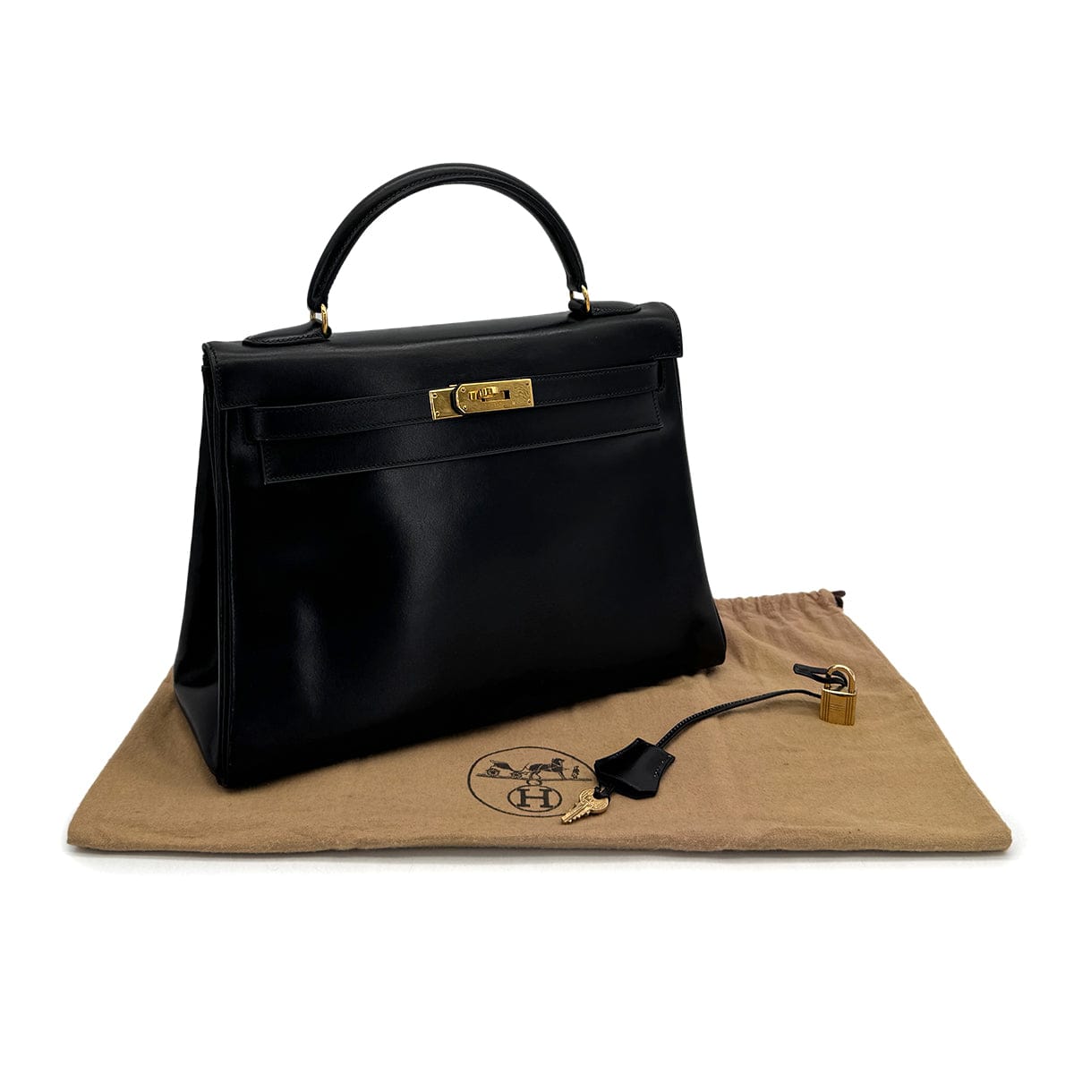 Luxury Promise Japan HERMES KELLY 32 RETORNE BLACK BOXCALF HAND BAG 1993 CIRCLE W GOLD HARDWARE 90318194