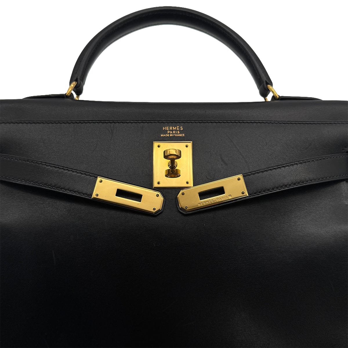 Luxury Promise Japan HERMES KELLY 32 RETORNE BLACK BOXCALF HAND SHOULDER BAG 1996 CIRCLE Z GOLD HARDWARE 90318617