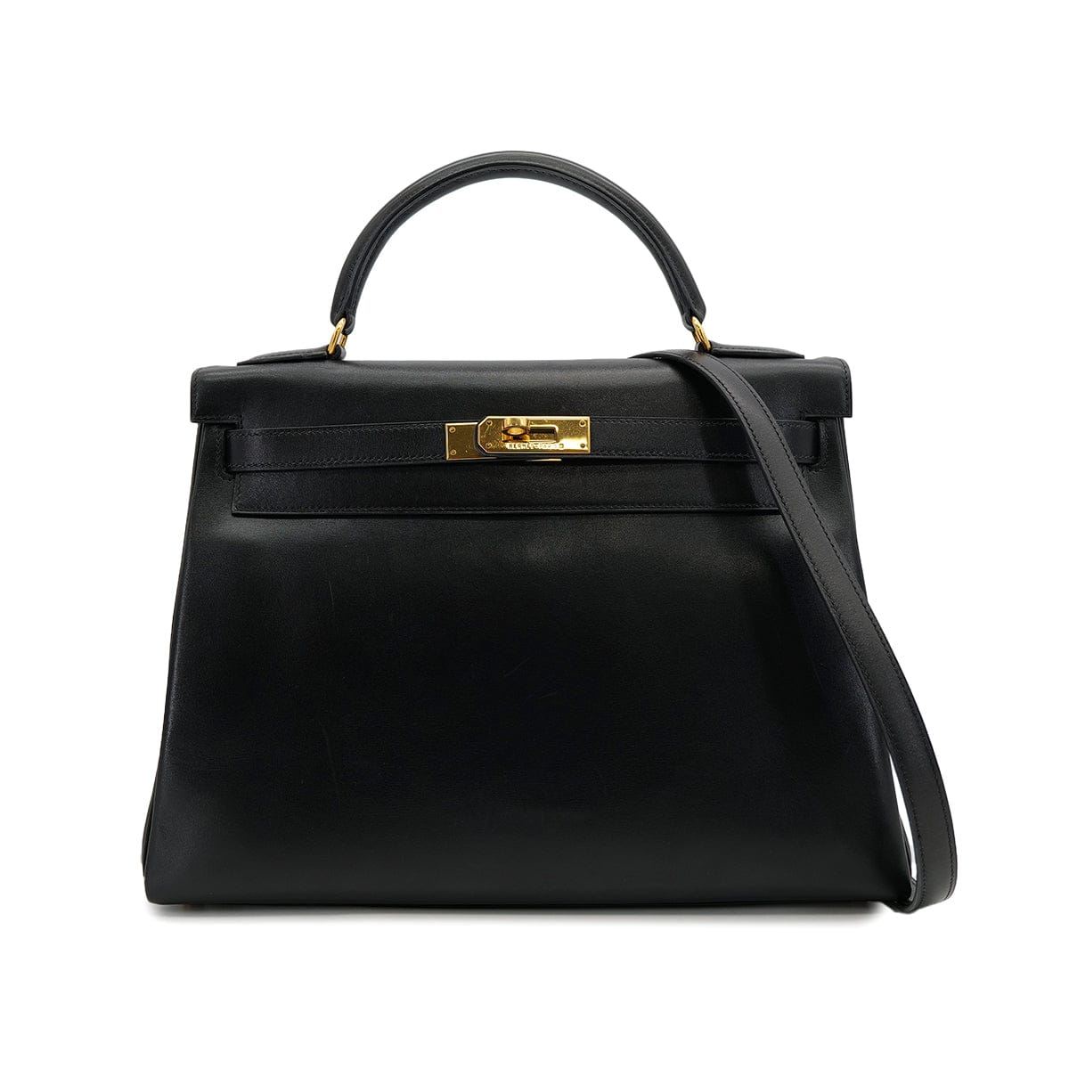 Luxury Promise Japan HERMES KELLY 32 RETORNE BLACK BOXCALF HAND SHOULDER BAG 1996 CIRCLE Z GOLD HARDWARE 90318617