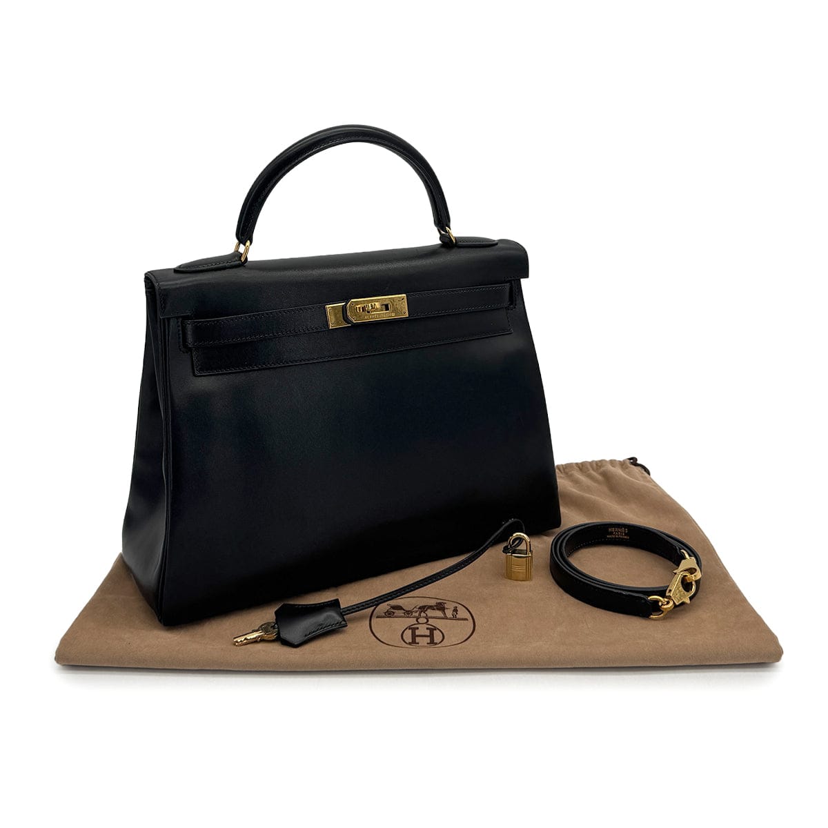 Luxury Promise Japan HERMES KELLY 32 RETORNE BLACK BOXCALF HAND SHOULDER BAG 1996 CIRCLE Z GOLD HARDWARE 90318617