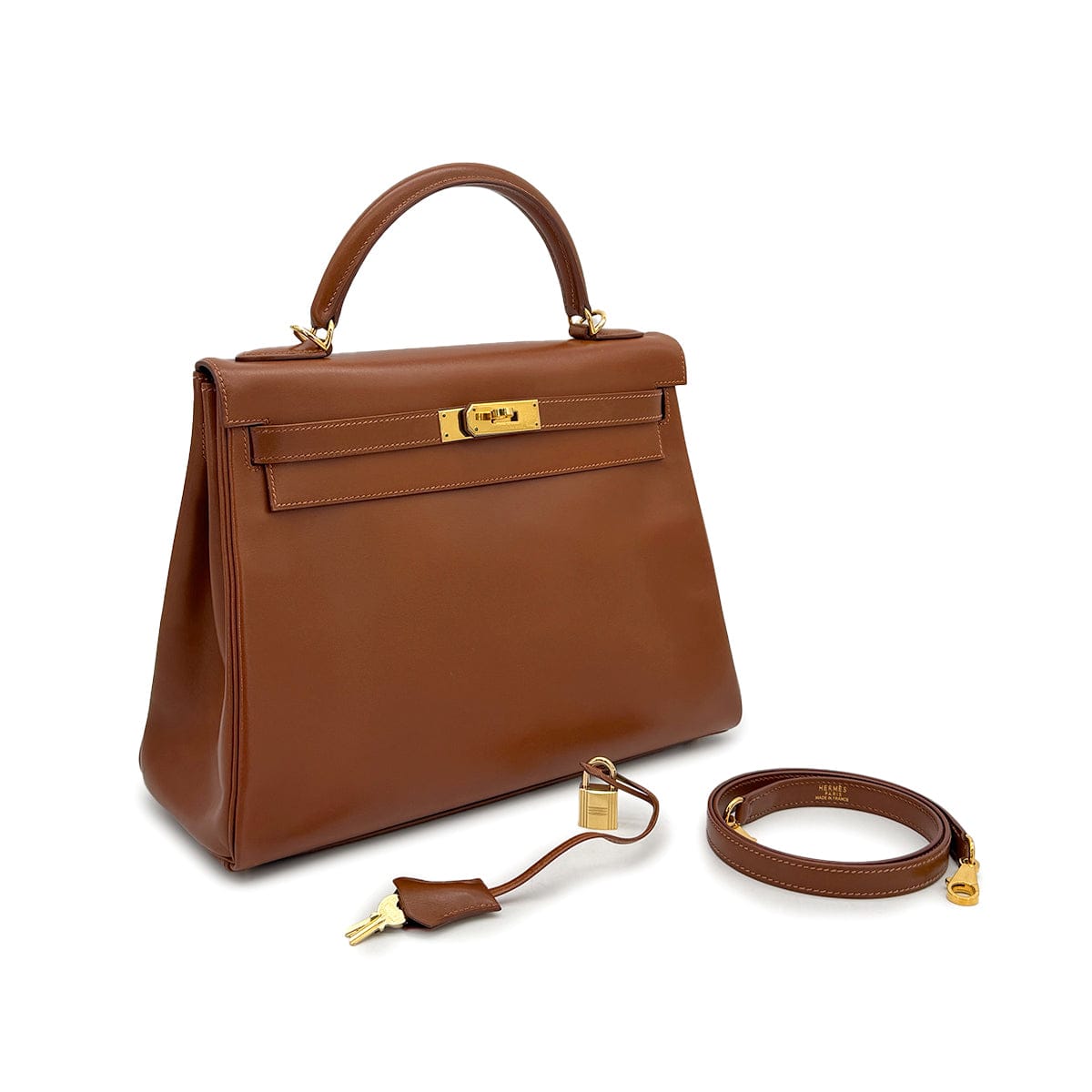 Luxury Promise Japan HERMES KELLY 32 RETORNE NOISETTE BOXCALF HAND SHOULDER BAG 2003 SQUARE G GOLD HARDWARE 90319581