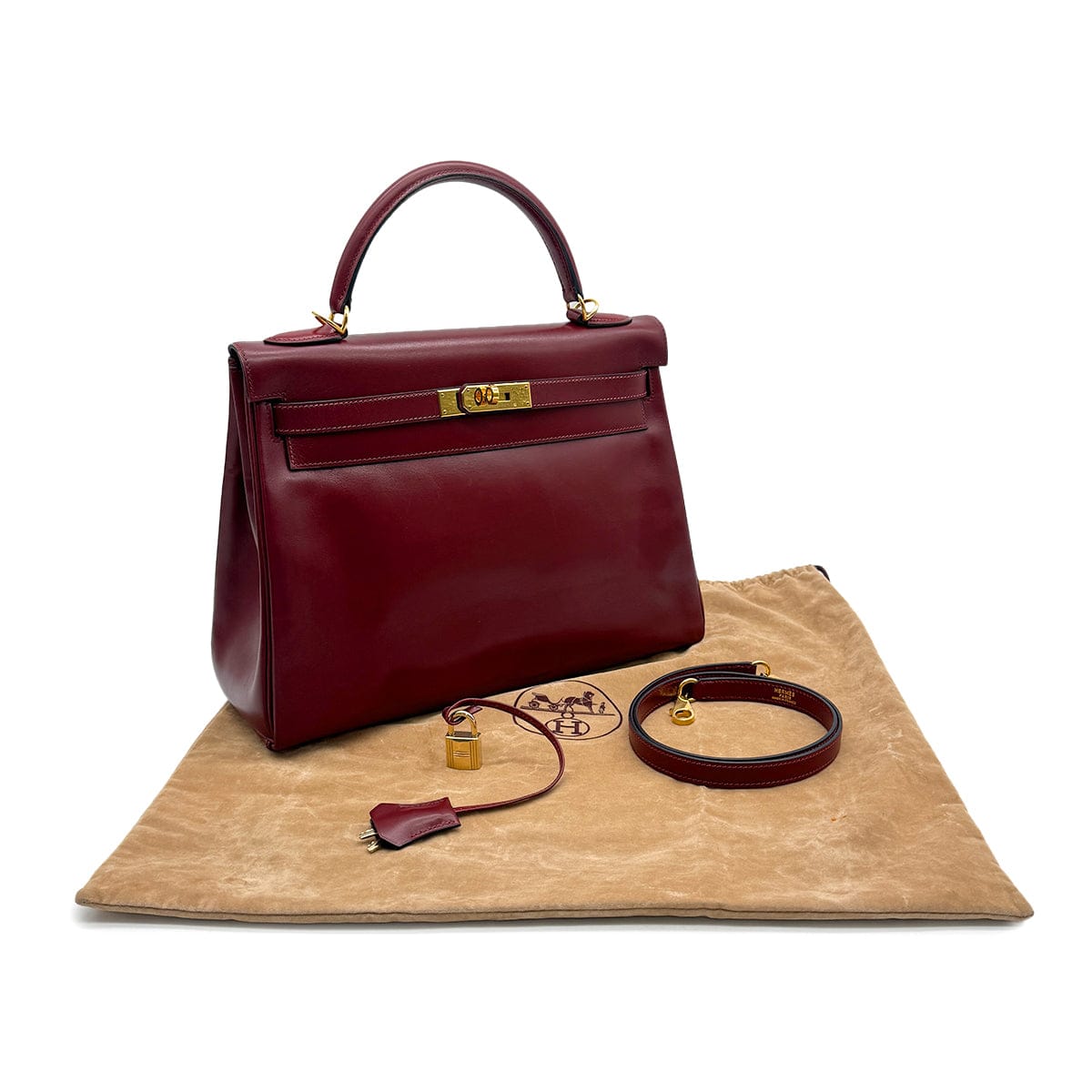Luxury Promise Japan HERMES KELLY 32 RETORNE ROUGE H BOXCALF HAND BAG 2001 SQUARE E GOLD HARDWARE 90323971