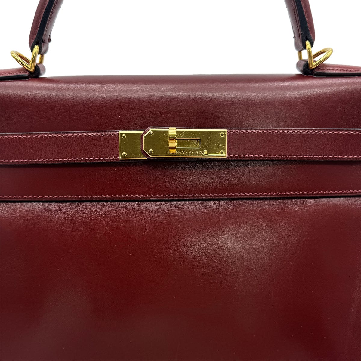 Luxury Promise Japan HERMES KELLY 32 RETORNE ROUGE H BOXCALF HAND BAG 2001 SQUARE E GOLD HARDWARE 90323971