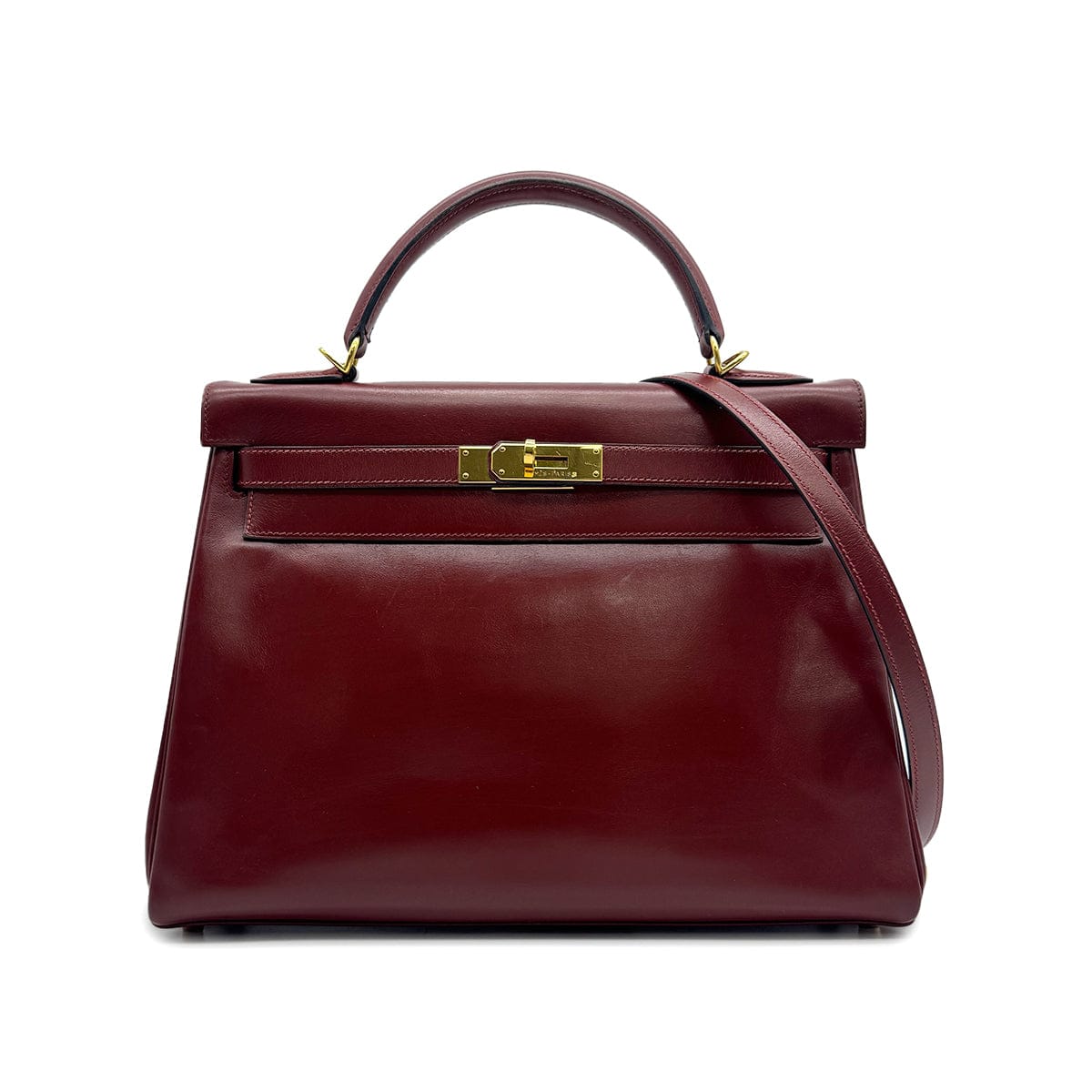 Luxury Promise Japan HERMES KELLY 32 RETORNE ROUGE H BOXCALF HAND BAG 2001 SQUARE E GOLD HARDWARE 90323971