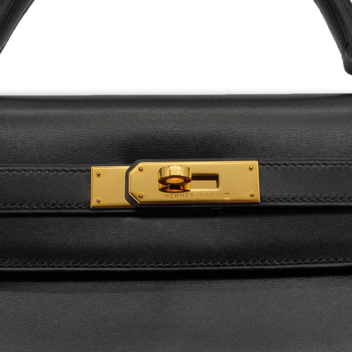 Luxury Promise Japan HERMES KELLY 32 RETOURNE BLACK BOX CALF HAND SHOULDER BAG 2001 SQUARE E GOLD HARDWARE 90339637
