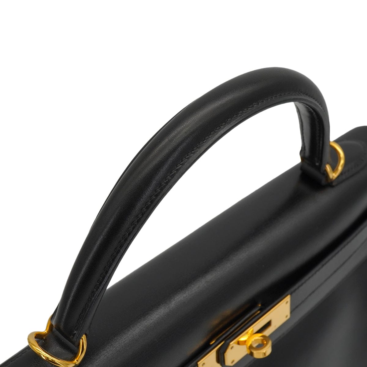 Luxury Promise Japan HERMES KELLY 32 RETOURNE BLACK BOX CALF HAND SHOULDER BAG 2001 SQUARE E GOLD HARDWARE 90339637