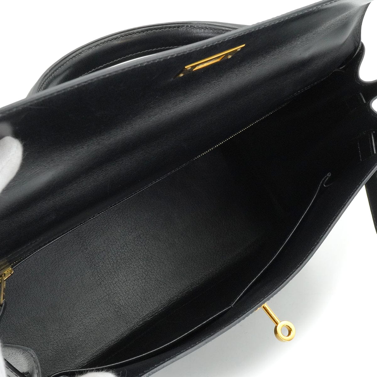Luxury Promise Japan HERMES KELLY 32 RETOURNE BLACK BOX CALF HAND SHOULDER BAG 2001 SQUARE E GOLD HARDWARE 90339637