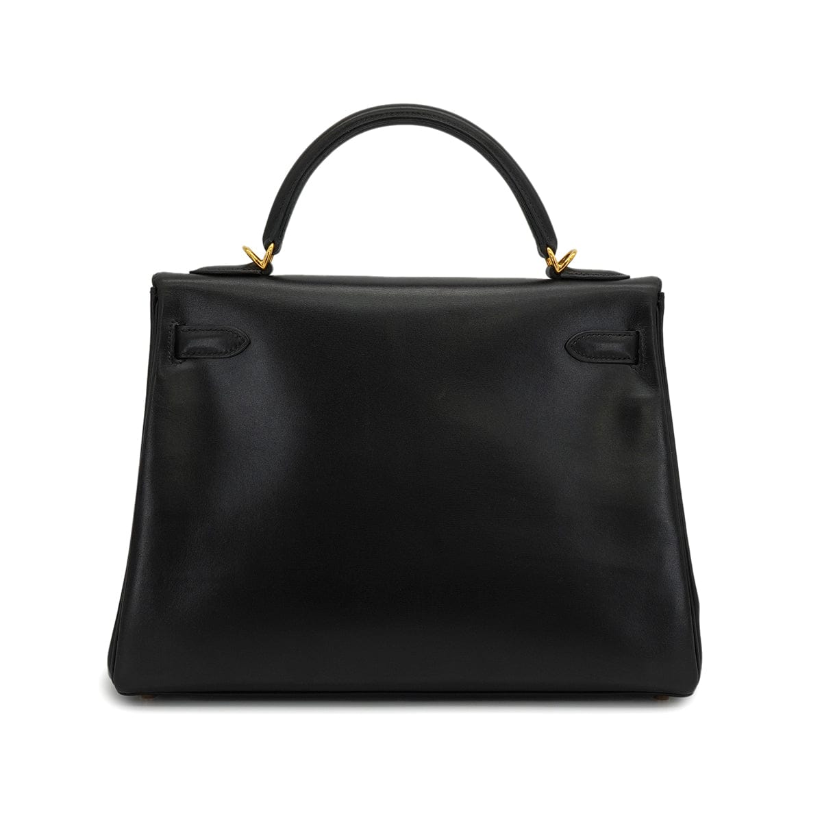 Luxury Promise Japan HERMES KELLY 32 RETOURNE BLACK BOX CALF HAND SHOULDER BAG 2001 SQUARE E GOLD HARDWARE 90339637