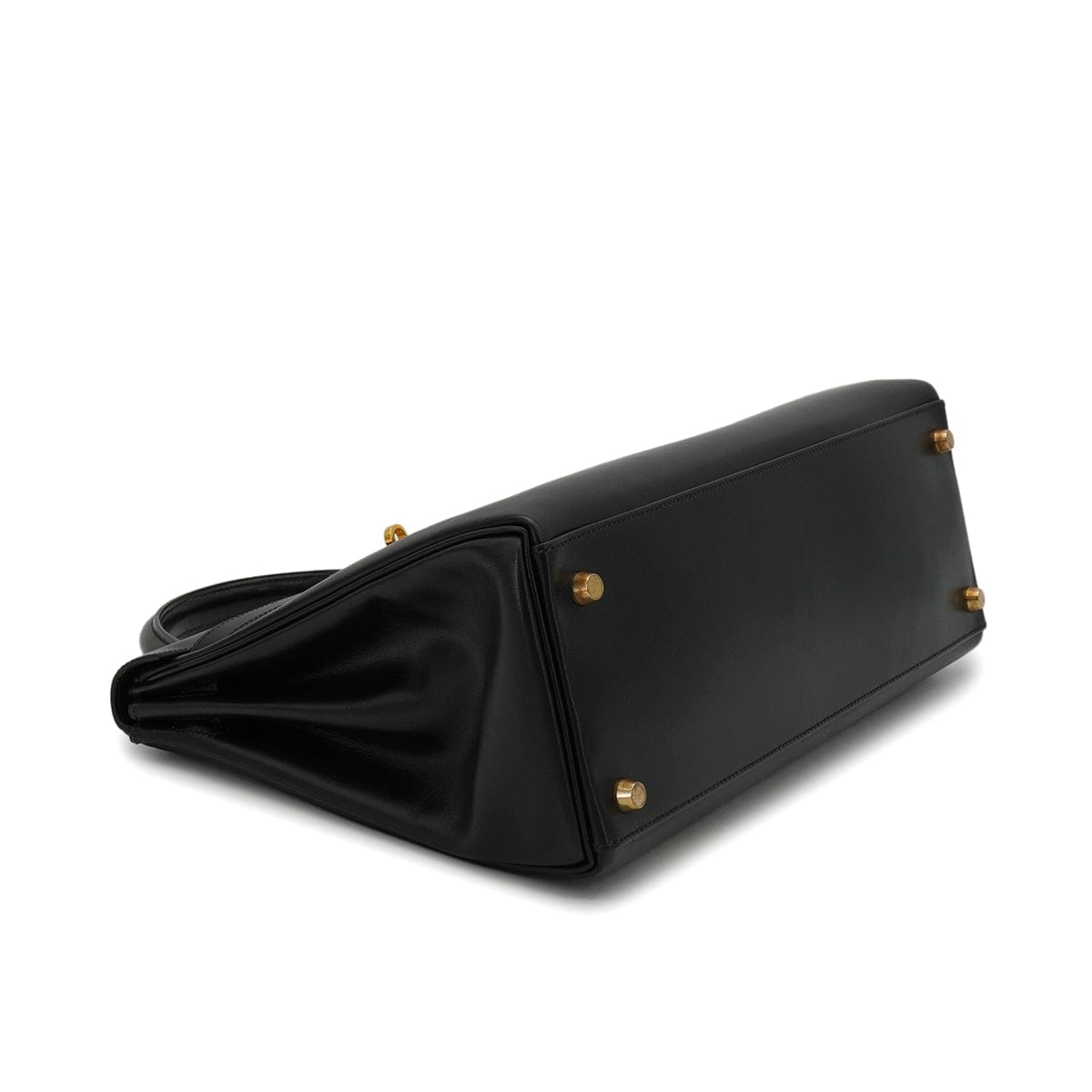Luxury Promise Japan HERMES KELLY 32 RETOURNE BLACK BOX CALF HAND SHOULDER BAG 2001 SQUARE E GOLD HARDWARE 90339637