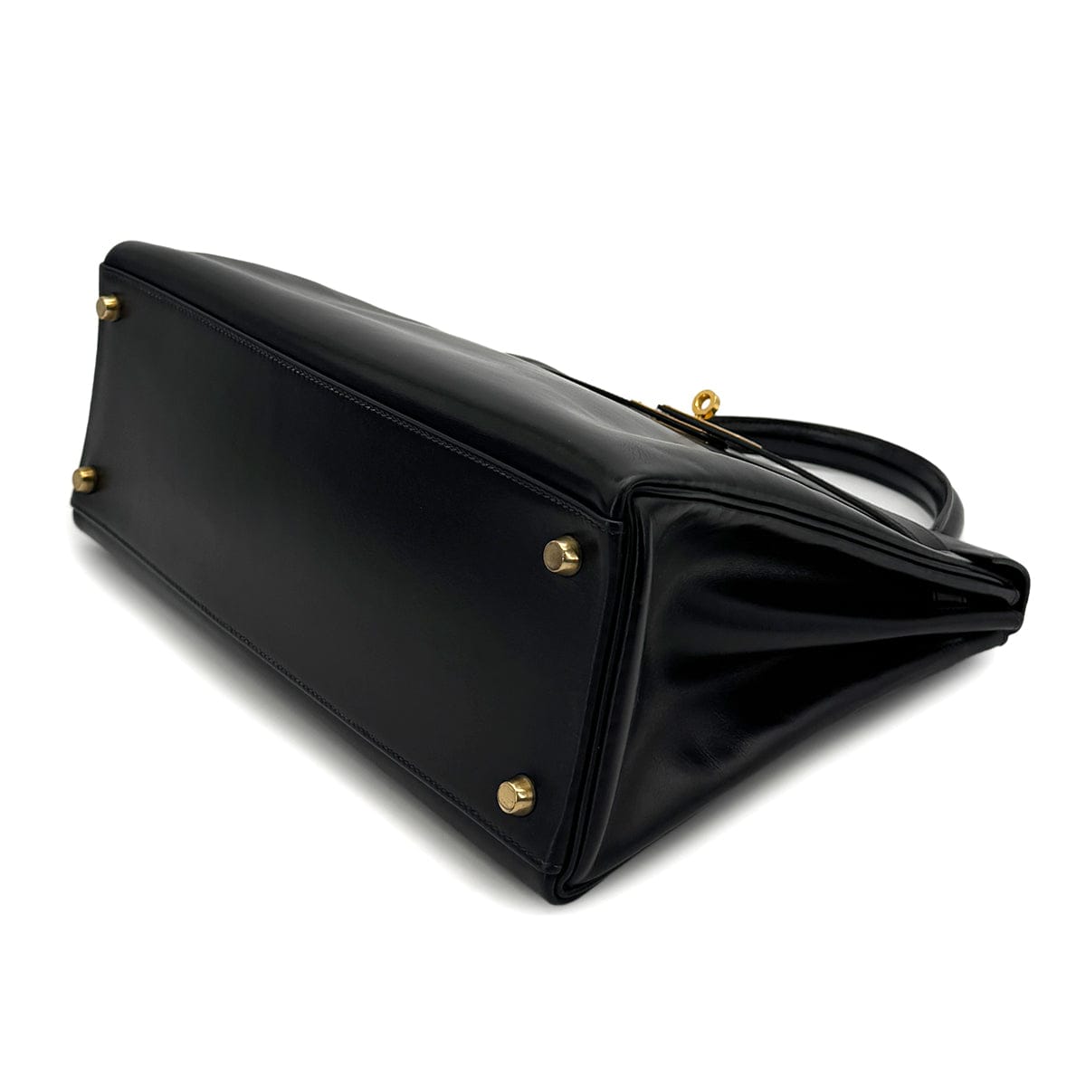 Luxury Promise Japan HERMES KELLY 32 RETOURNE BLACK BOXCALF HAND SHOULDER BAG 1993 CIRCLE W GOLD HARDWARE 90324820