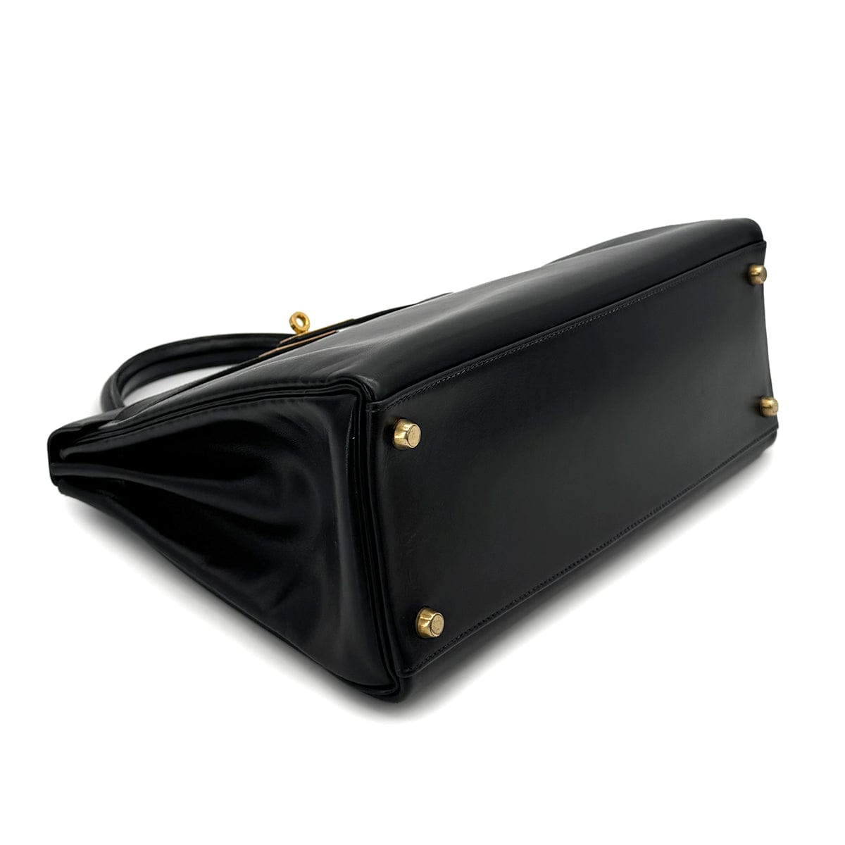 Luxury Promise Japan HERMES KELLY 32 RETOURNE BLACK BOXCALF HAND SHOULDER BAG 1993 CIRCLE W GOLD HARDWARE 90324820