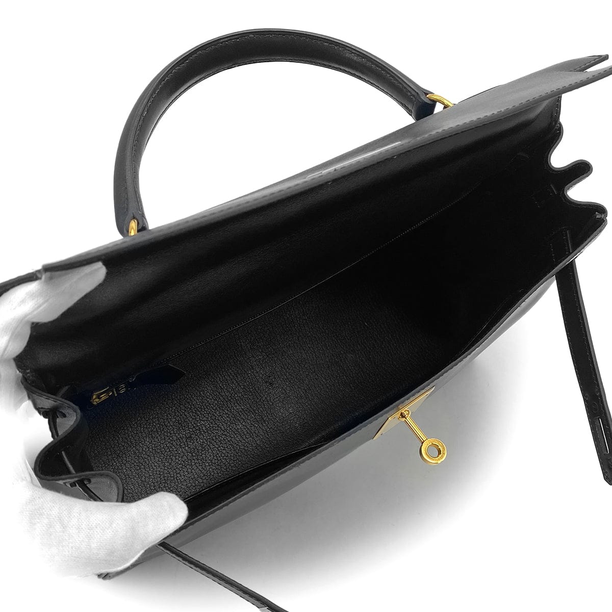 Luxury Promise Japan HERMES KELLY 32 RETOURNE BLACK BOXCALF HAND SHOULDER BAG 〇Z GOLD HARDWARE 90307910