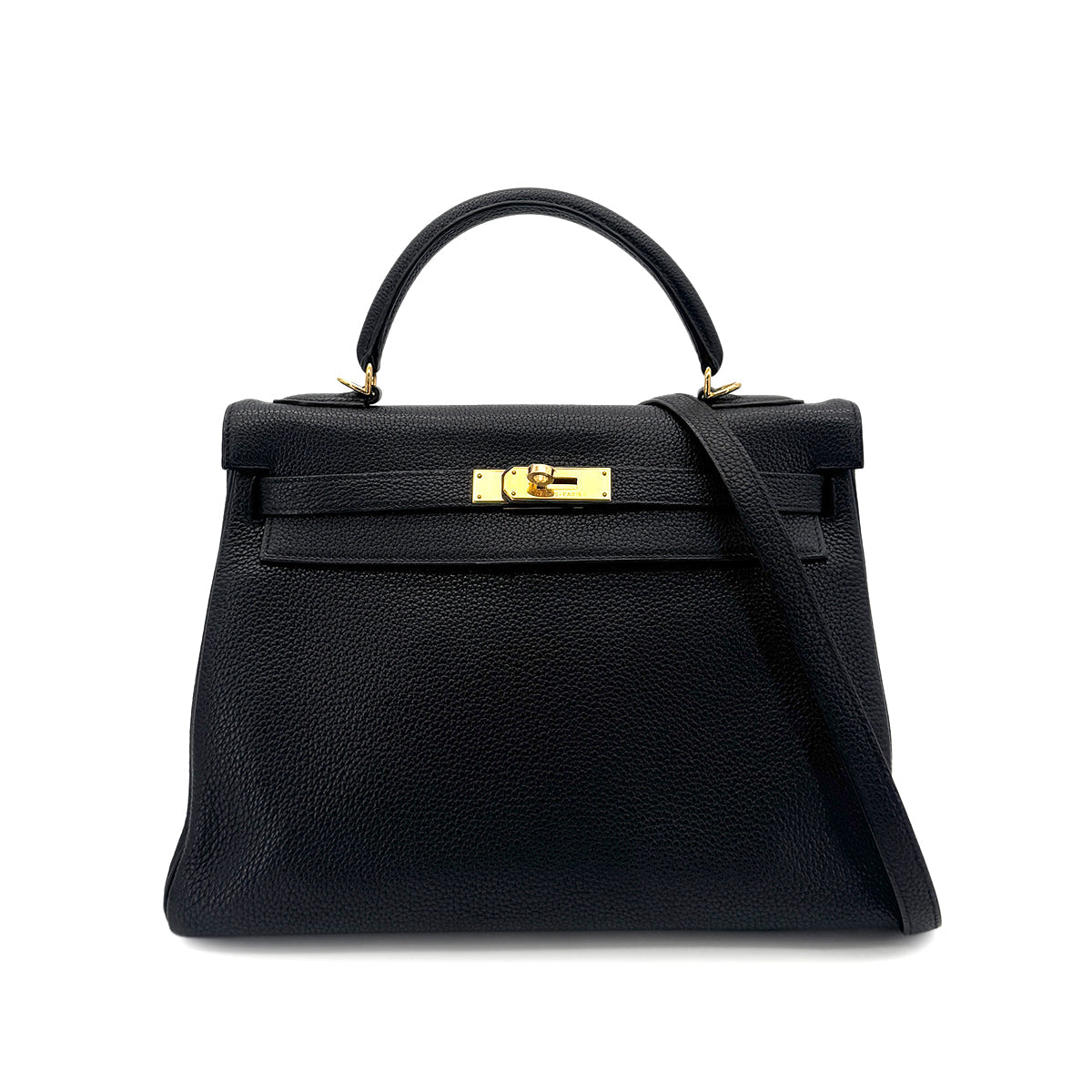 Luxury Promise Japan HERMES KELLY 32 RETOURNE BLACK TOGO HAND SHOULDER BAG □G GHW 90292887