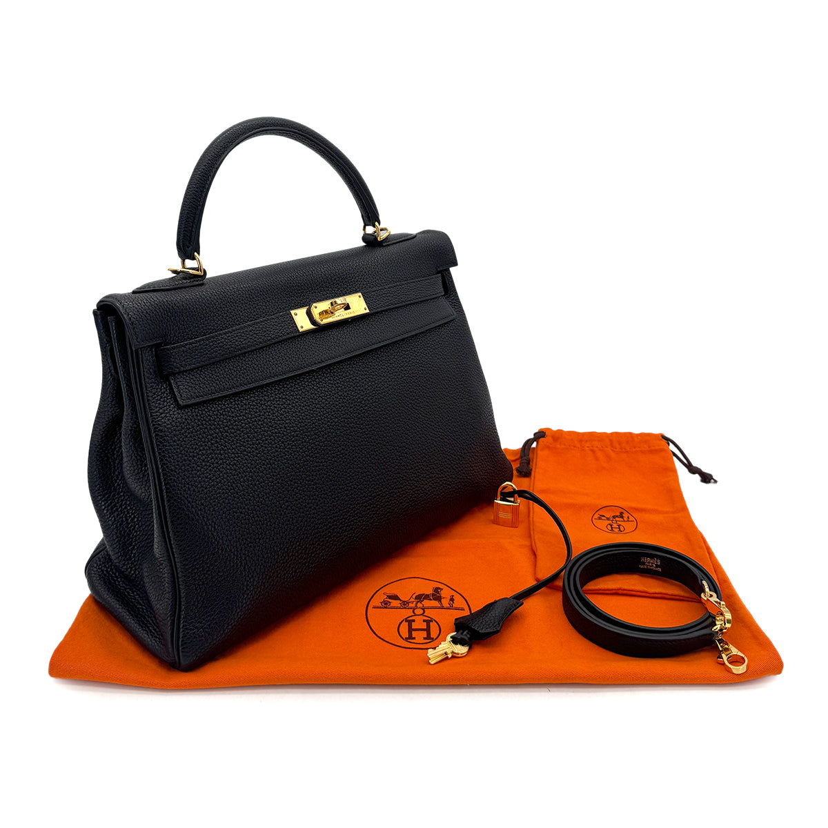 Luxury Promise Japan HERMES KELLY 32 RETOURNE BLACK TOGO HAND SHOULDER BAG □G GHW 90292887