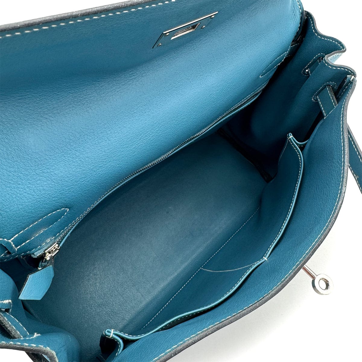 HERMES KELLY 32 RETOURNE BLUE JEAN VEAU GULLIVER HAND SHOULDER BAG