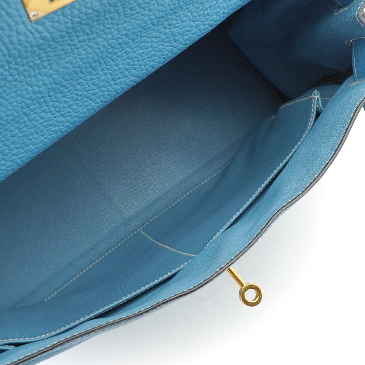 Luxury Promise Japan HERMES KELLY 32 RETOURNE BLUE JEAN TAURILLON CLEMENCE HAND SHOULDER BAG 1998 SQUARE B GOLD HARDWARE 90347154