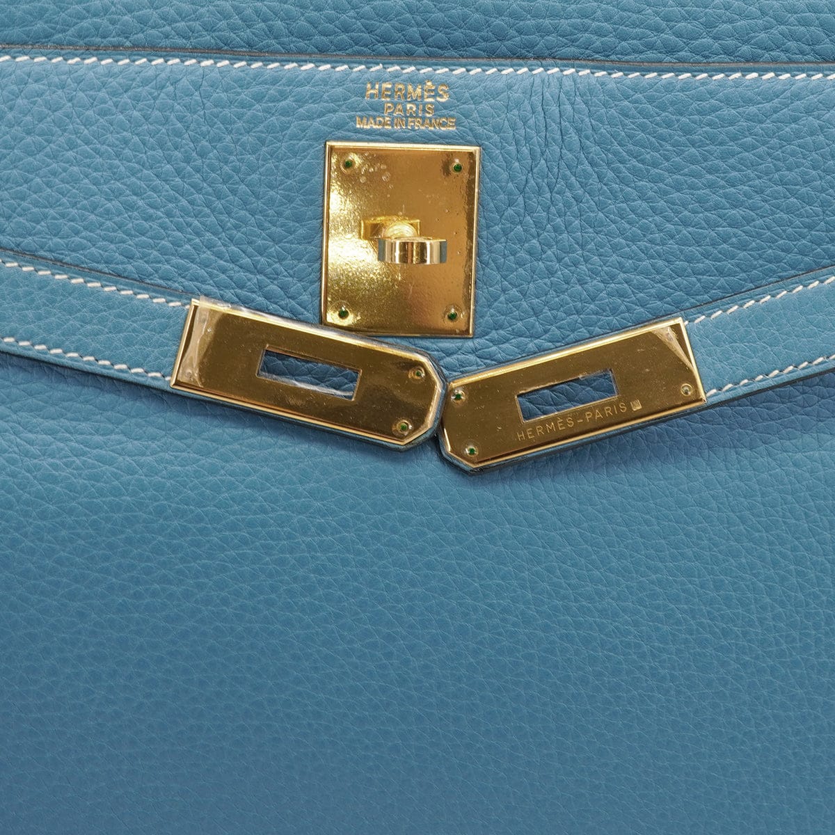 Luxury Promise Japan HERMES KELLY 32 RETOURNE BLUE JEAN TAURILLON CLEMENCE HAND SHOULDER BAG 1998 SQUARE B GOLD HARDWARE 90347154