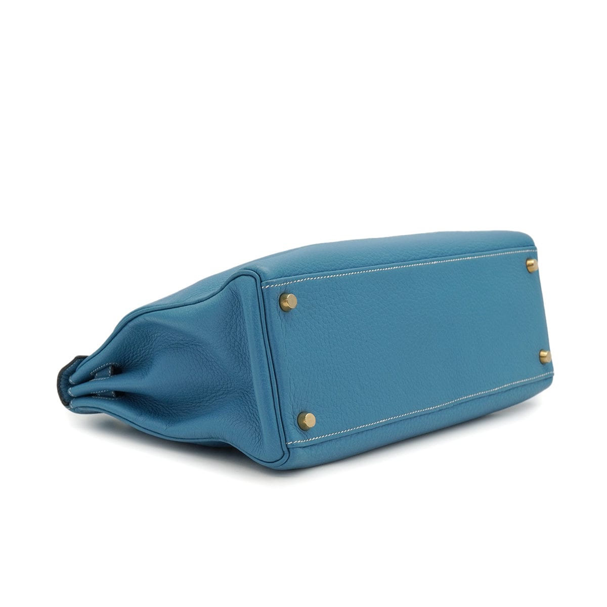 Luxury Promise Japan HERMES KELLY 32 RETOURNE BLUE JEAN TAURILLON CLEMENCE HAND SHOULDER BAG 1998 SQUARE B GOLD HARDWARE 90347154