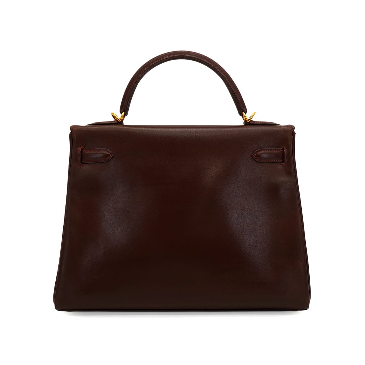 Luxury Promise Japan HERMES KELLY 32 RETOURNE  MARRON FONCE BOX CALF HAND SHOULDER BAG 2001 SQUARE E GOLD HARDWARE 90345991