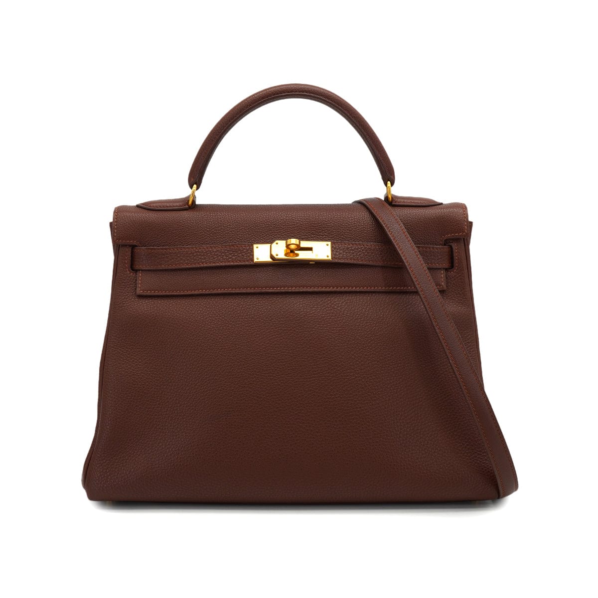 Luxury Promise Japan HERMES KELLY 32 RETOURNE MARRON FONCE TOGO HAND SHOULDER BAG 2000 SQUARE D GOLD HARDWARE 90331851