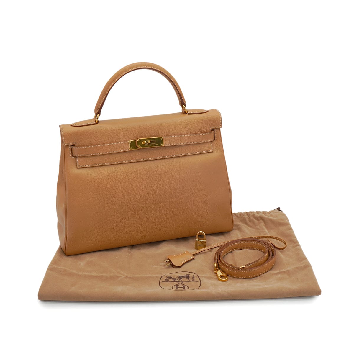 Luxury Promise Japan HERMES KELLY 32 RETOURNE NATUREL COUCHEVEL HAND SHOULDER BAG 1998 SQUARE B GOLD HARDWARE 90347152