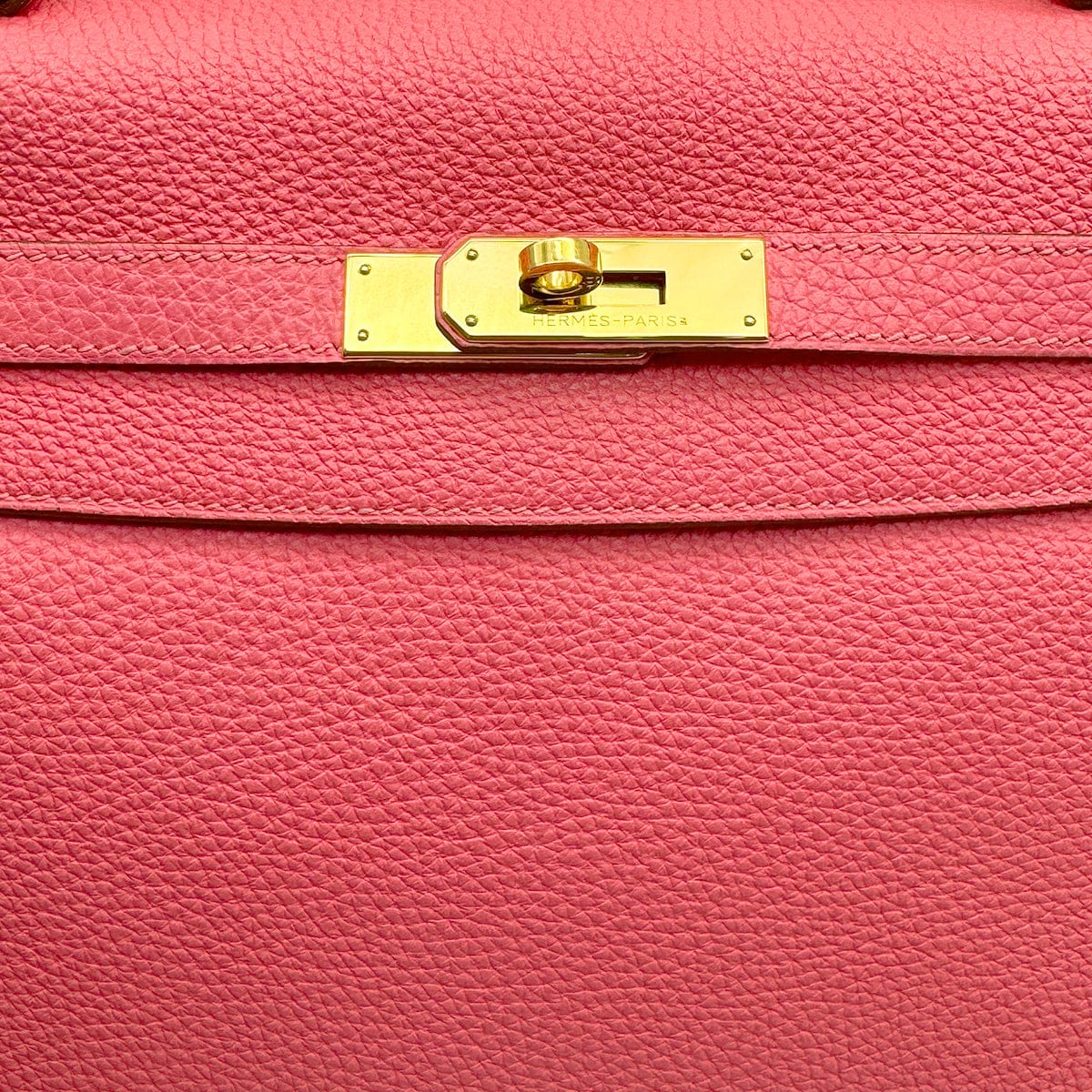 Luxury Promise Japan HERMES KELLY 32 RETOURNE ROSE LIPSTICK TOGO HAND SHOULDER BAG 2013 SQUARE Q GOLD HARDWARE 90314380