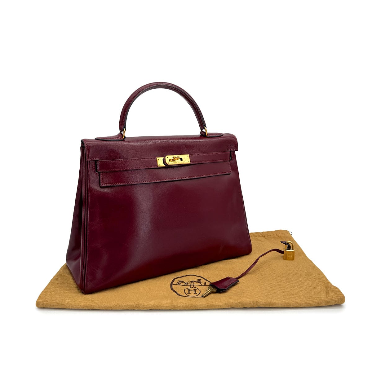 Luxury Promise Japan HERMES KELLY 32 RETOURNE ROUGE H BOXCALF HAND BAG 1989 CIRCLE S GOLD HARDWARE 90314363