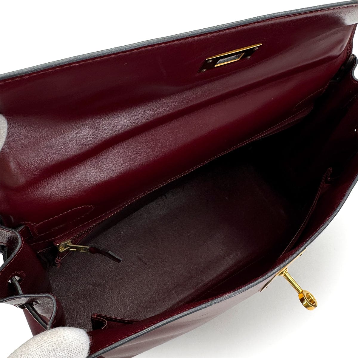 Luxury Promise Japan HERMES KELLY 32 RETOURNE ROUGE H BOXCALF HAND BAG 1989 CIRCLE S GOLD HARDWARE 90314363