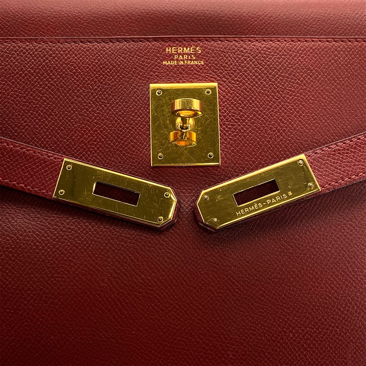 Luxury Promise Japan HERMES KELLY 32 RETOURNE ROUGE H COUCHEVEL HAND SHOULDER BAG 1989 CIRCLE S GOLD HARDWARE 90317908