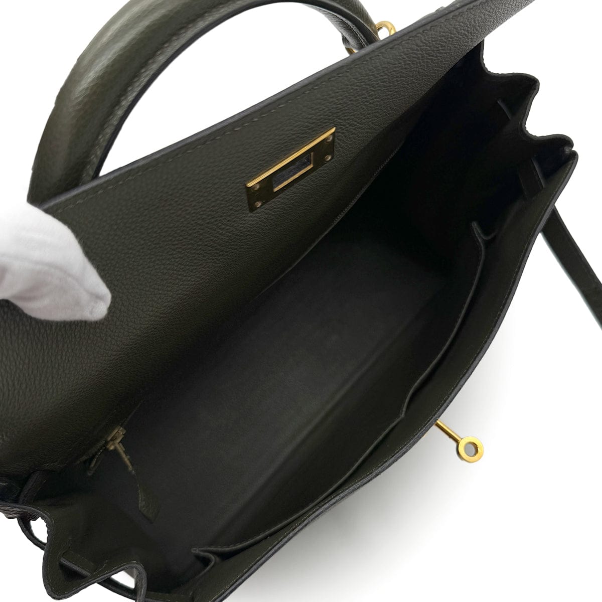 Luxury Promise Japan HERMES KELLY 32 RETOURNE VERT OLIVE EVERCOLOR HAND BAG □F GHW 90305222