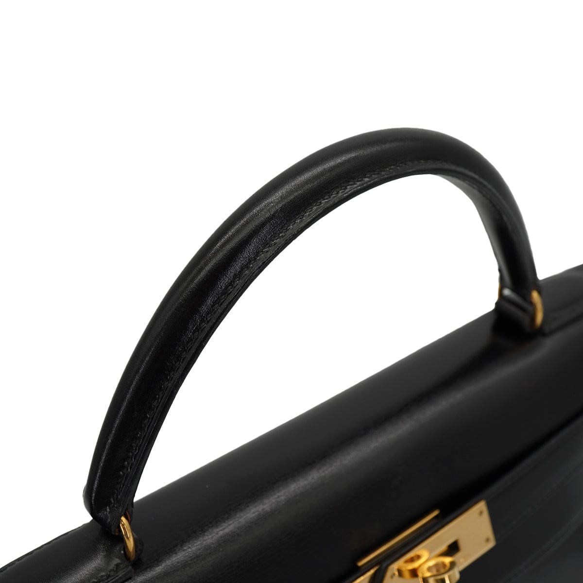 Luxury Promise Japan HERMES KELLY 32 SELLIER BLACK BOXCALF HAND SHOULDER BAG 1990 CIRCLE T GOLD HARDWARE 90328917