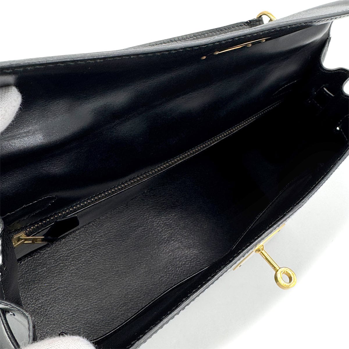 Luxury Promise Japan HERMES KELLY 32 SELLIER BLACK BOXCALF HAND SHOULDER BAG 1991 CIRCLE U GOLD HARDWARE 90318731