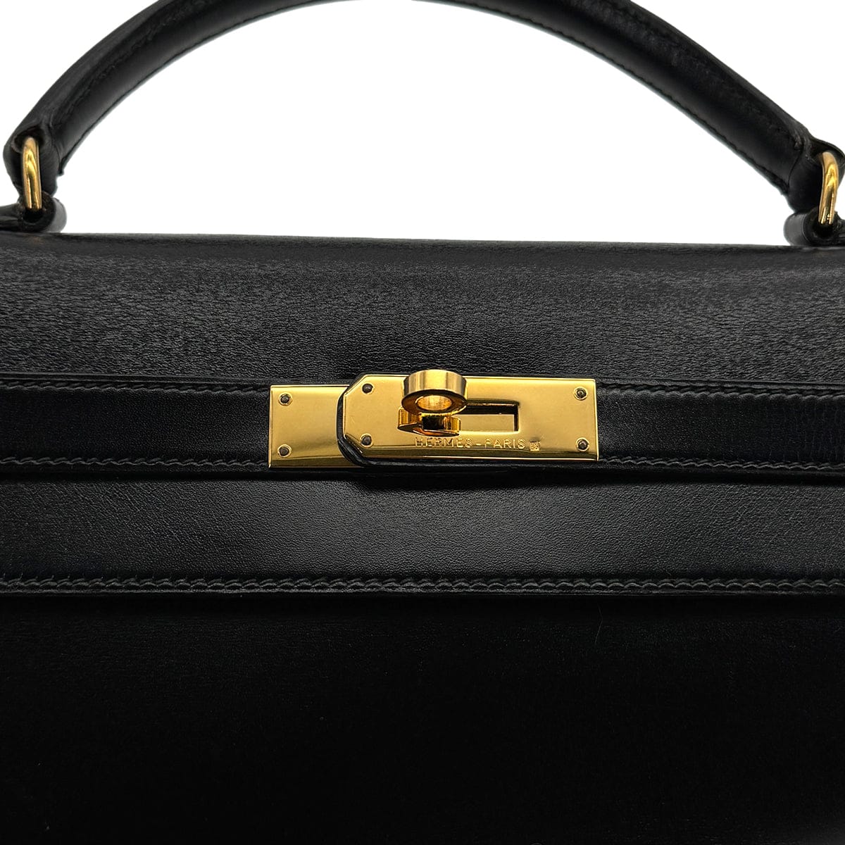 Luxury Promise Japan HERMES KELLY 32 SELLIER BLACK BOXCALF HAND SHOULDER BAG 1991 CIRCLE U GOLD HARDWARE 90318731