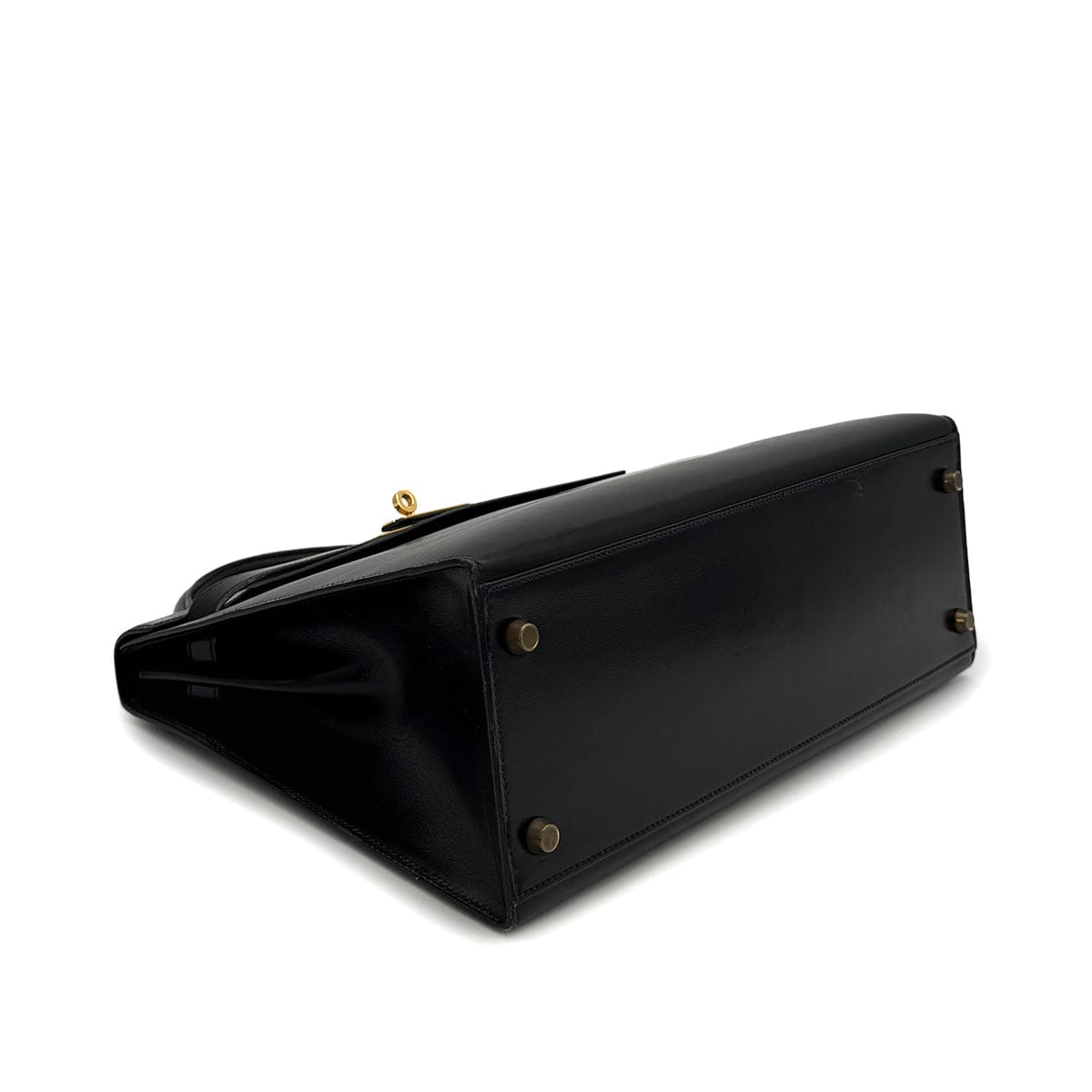 Luxury Promise Japan HERMES KELLY 32 SELLIER BLACK BOXCALF HAND SHOULDER BAG 1991 CIRCLE U GOLD HARDWARE 90318731
