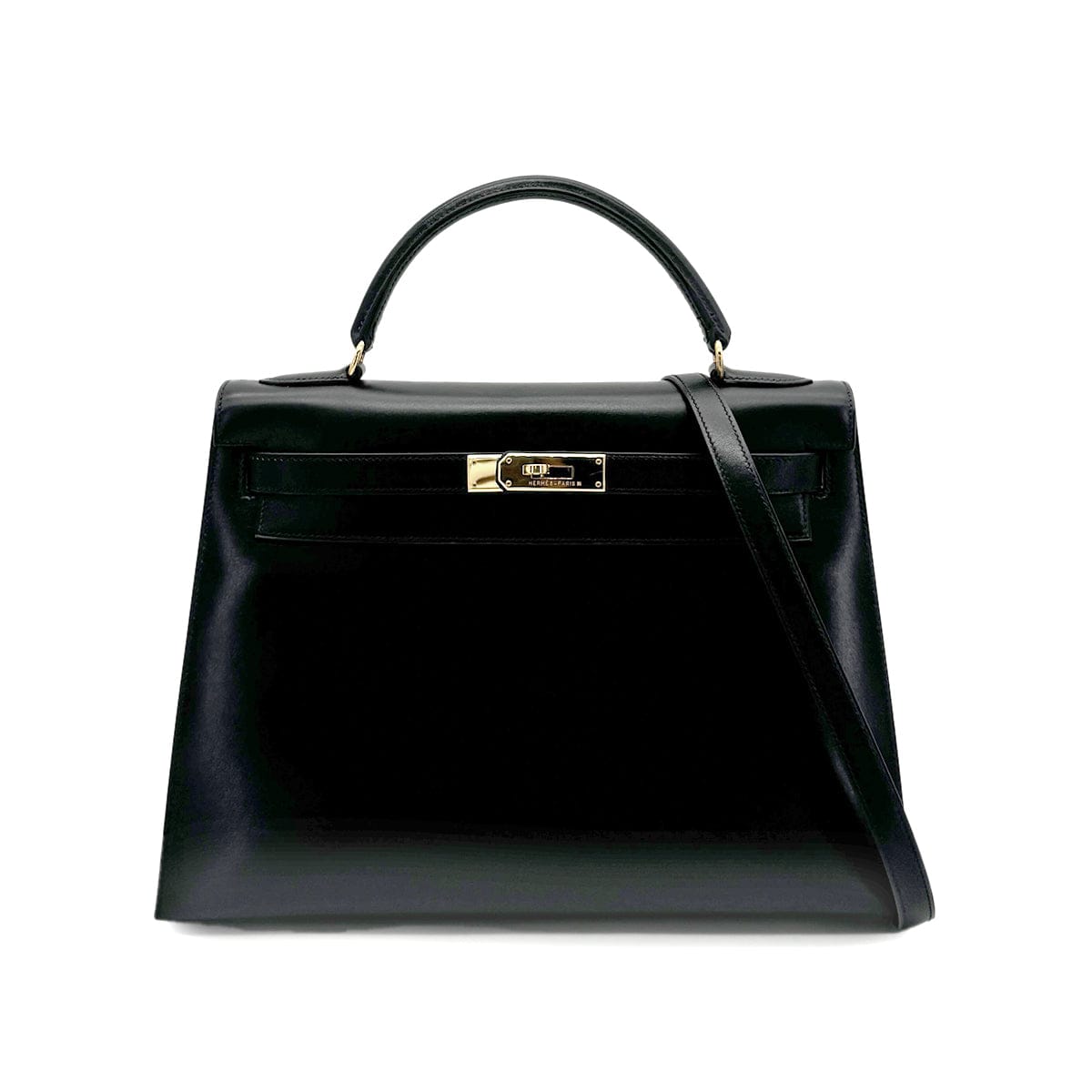 Luxury Promise Japan HERMES KELLY 32 SELLIER BLACK BOXCALF HAND SHOULDER BAG □C GHW 90277282
