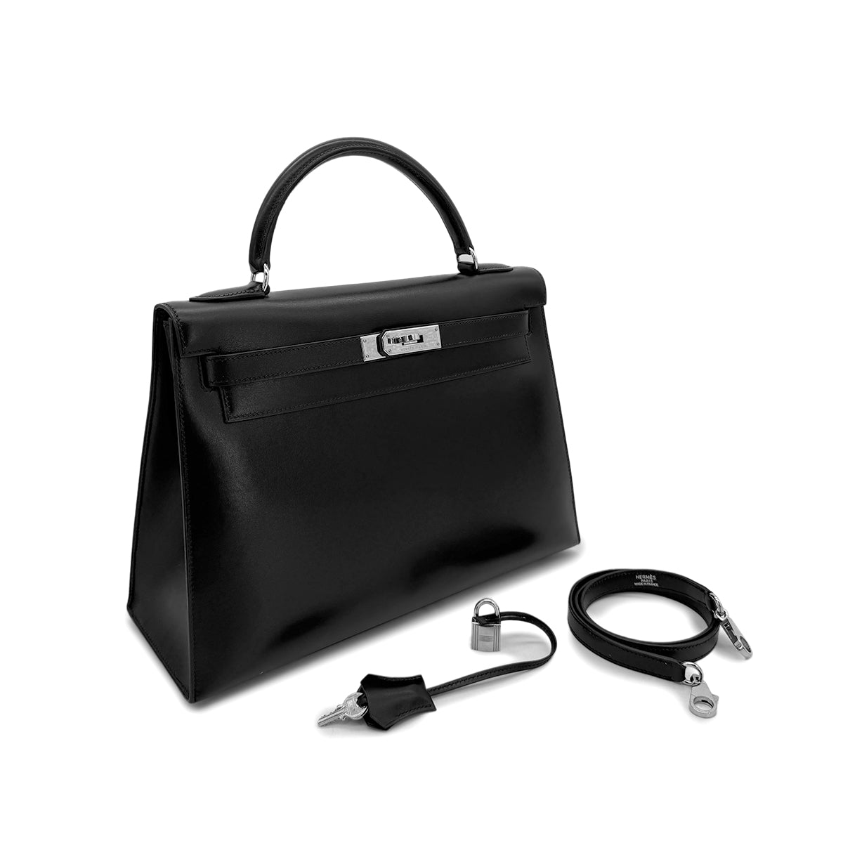 Luxury Promise Japan HERMES KELLY 32 SELLIER BLACK BOXCALF HAND SHOULDER BAG □C SHW 90299828