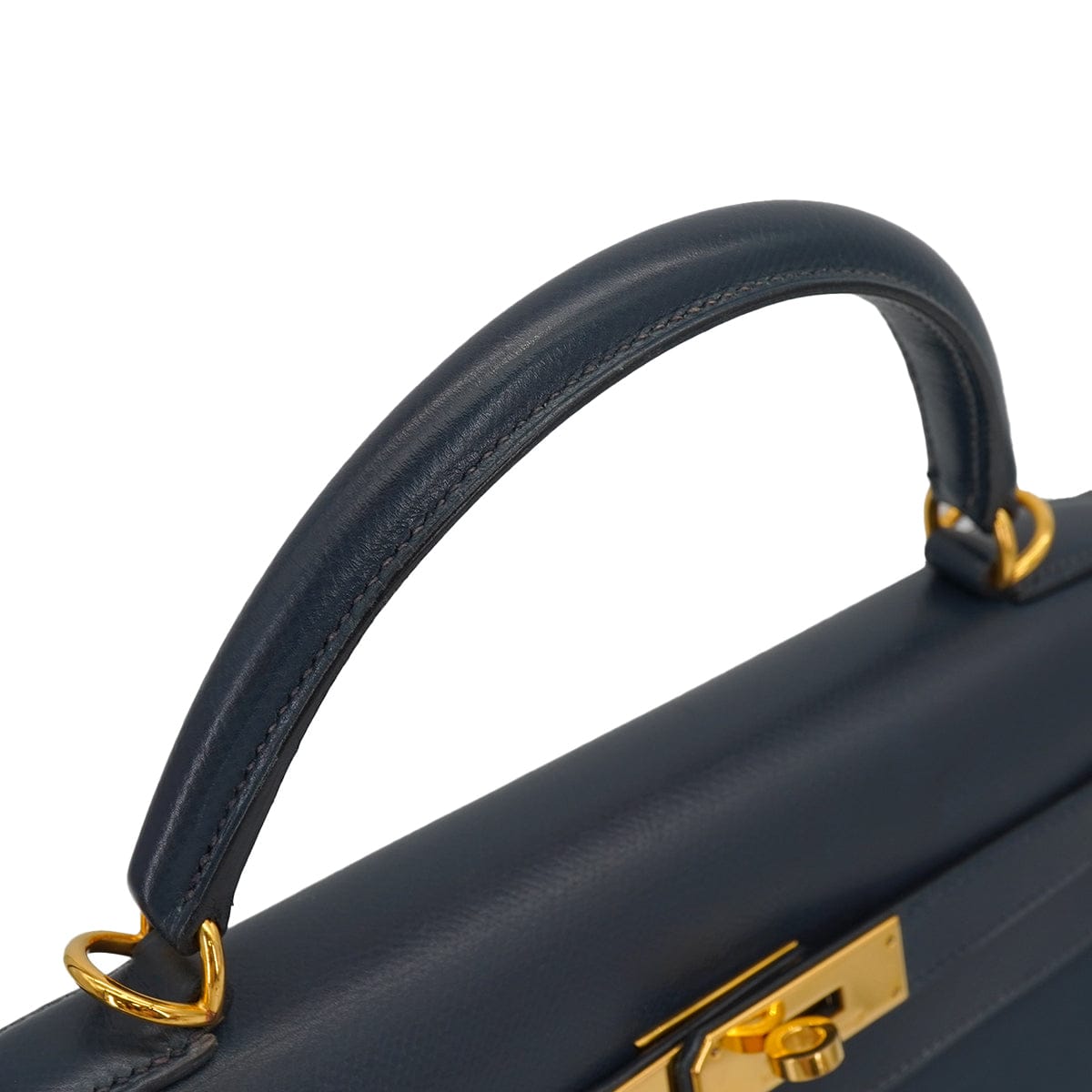 Luxury Promise Japan HERMES KELLY 32 SELLIER BLUE INDIGO COURCHEVEL HAND SHOULDER BAG 2000 SQUARE D GOLD HARDWARE 90331398