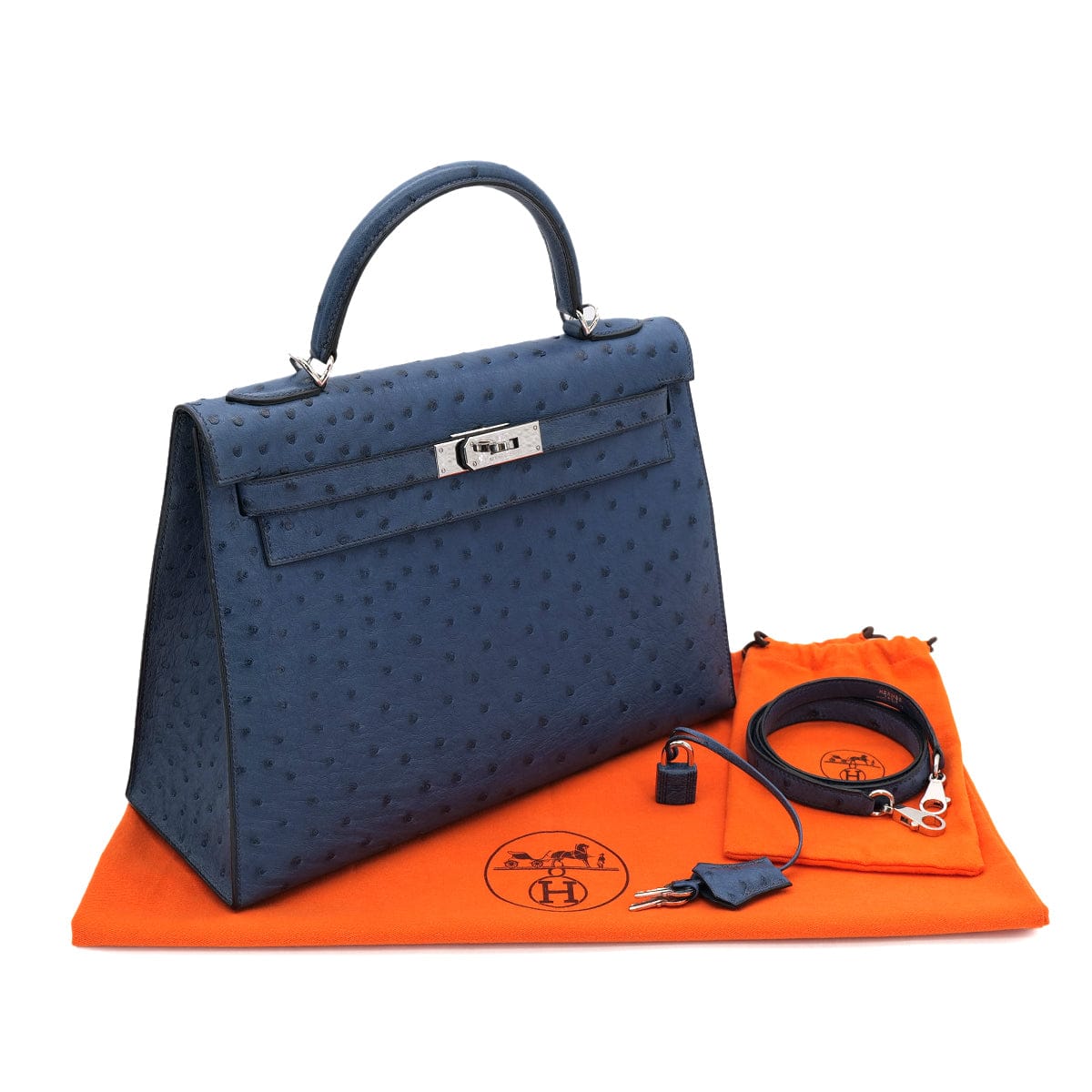 Luxury Promise Japan HERMES KELLY 32 SELLIER BLUE ROY OSTRICH HAND SHOULDER BAG □E SHW 90301096