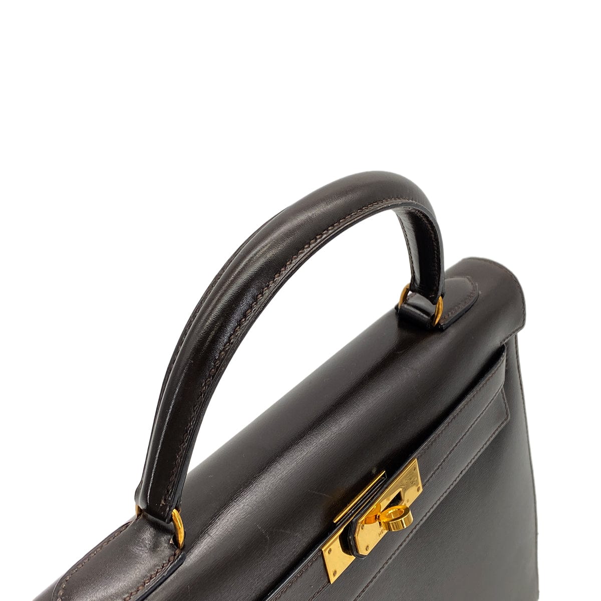 Luxury Promise Japan HERMES KELLY 32 SELLIER CHOCOLAT BOXCALF HAND SHOULDER BAG 1990 CIRCLE T GOLD HARDWARE 90324145