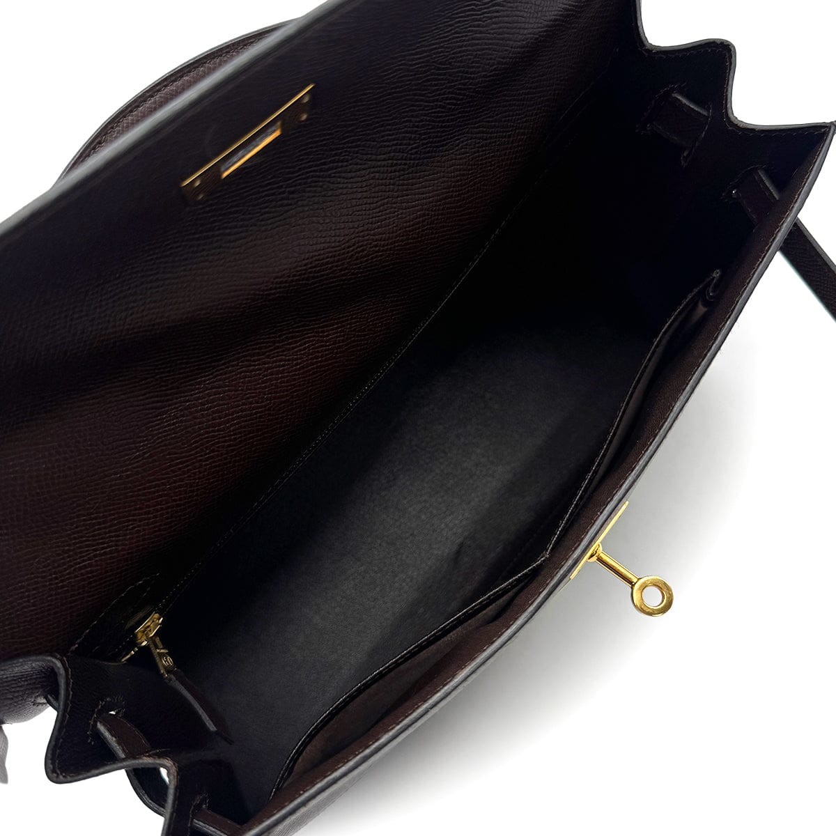 Luxury Promise Japan HERMES KELLY 32 SELLIER CHOCOLAT COUCHEVEL HAND SHOULDER BAG 1995 CIRCLE Y GOLD HARDWARE 90315876