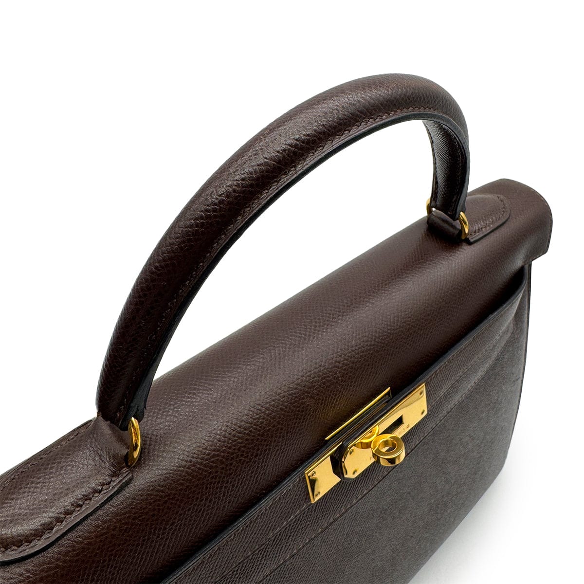 Luxury Promise Japan HERMES KELLY 32 SELLIER CHOCOLAT COUCHEVEL HAND SHOULDER BAG 1995 CIRCLE Y GOLD HARDWARE 90315876